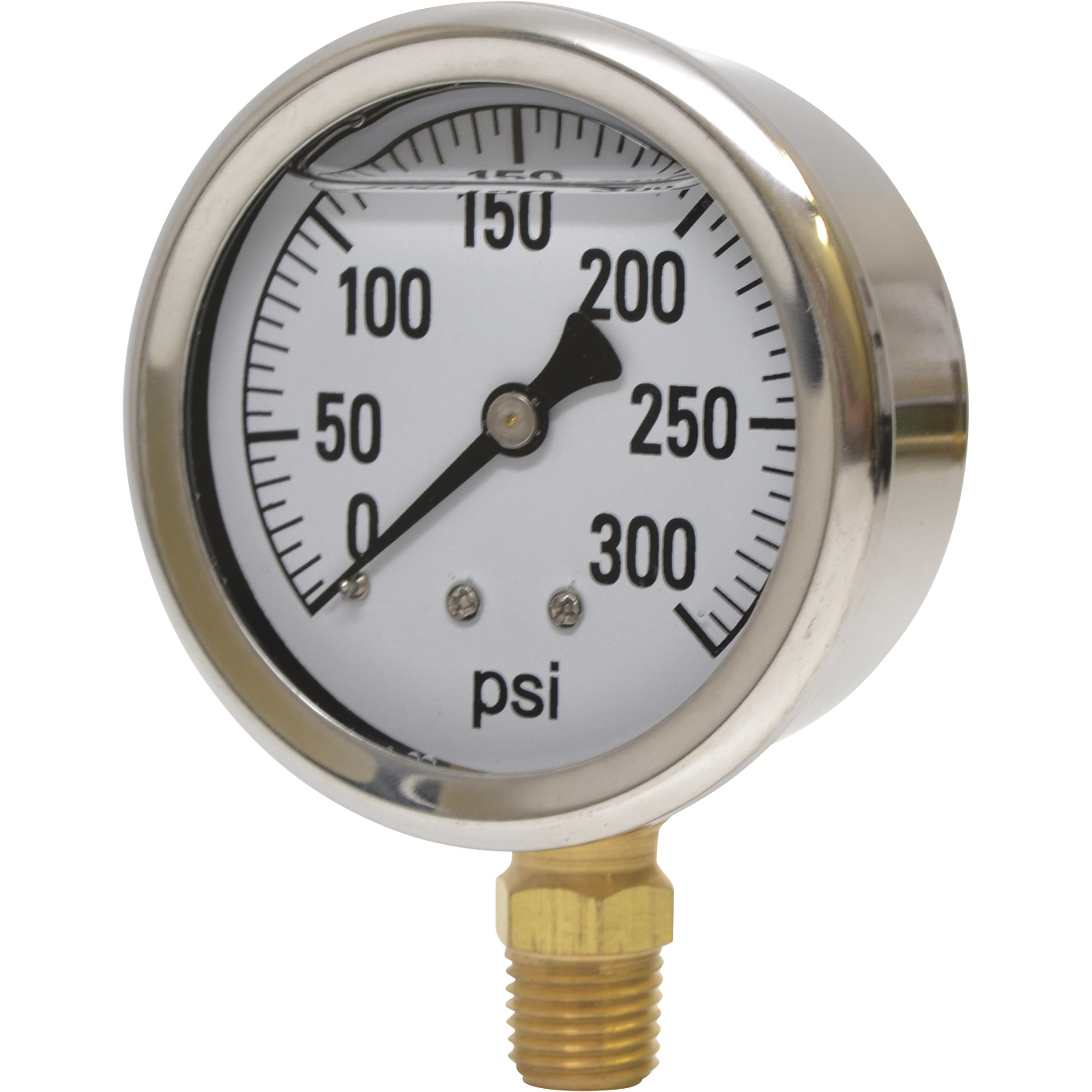 Valley Industries, 2.5in. Bottom Mt Gauge 300PSI, Case Material Stainless Steel, Min. Operating Pressure 0 PSI, Max. Operating Pressure 300 PSI, Model# 2141GXB300